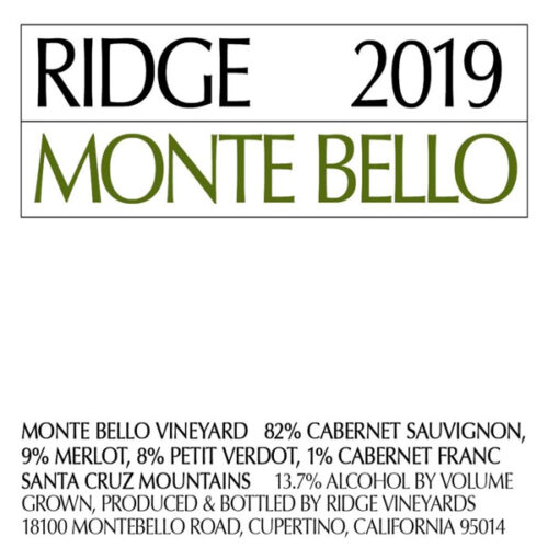 Ridge Monte Bello Nicholas Wines